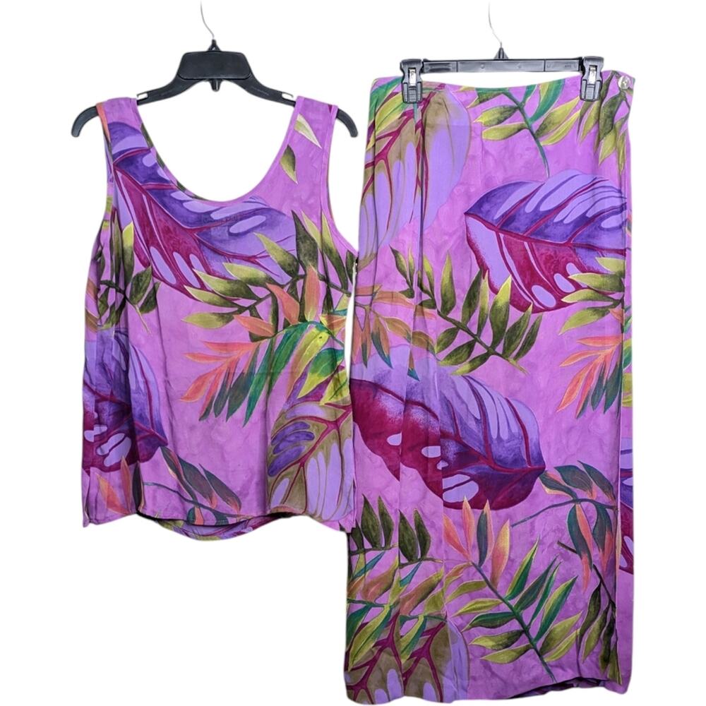 Purple Tropical Print Midi Skirt Set